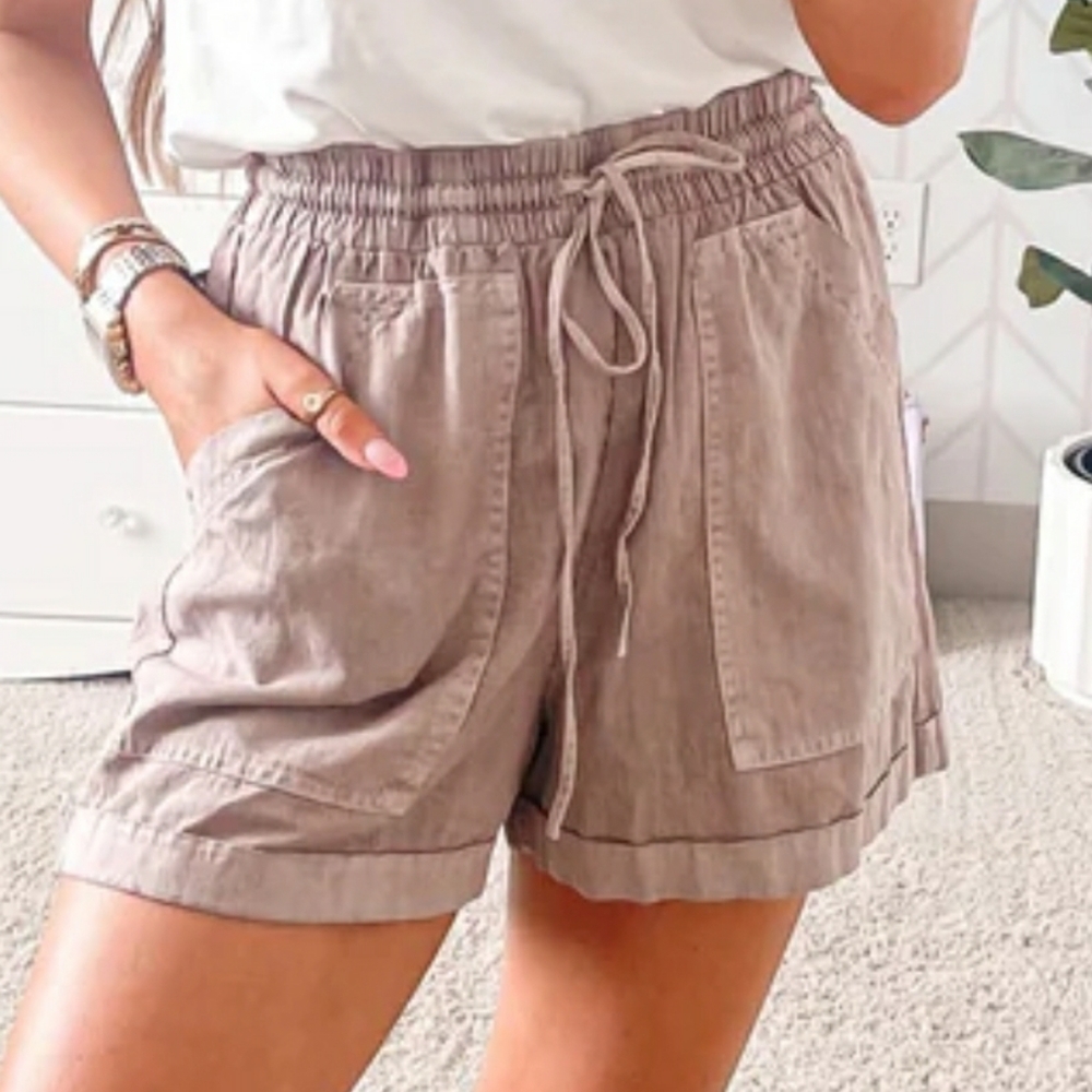 Universal Thread Brown Linen Drawstring Rolled Hem Shorts NEW